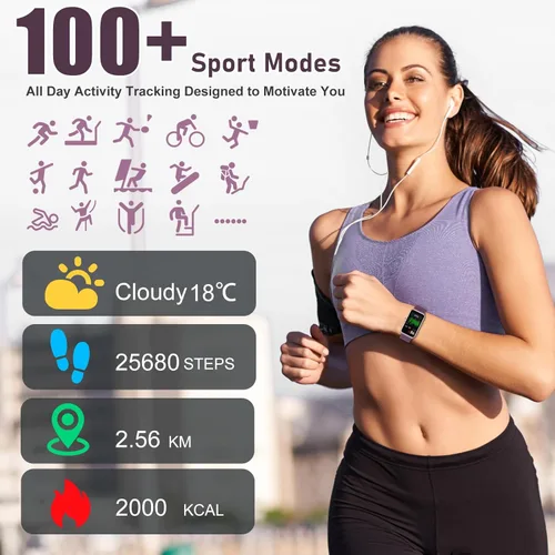 Miniatura 4 de Monitor de actividad física, reloj de fitness con frecuencia cardíaca 24/7, oxígeno en sangre, presión arterial, relojes inteligentes con más de 100