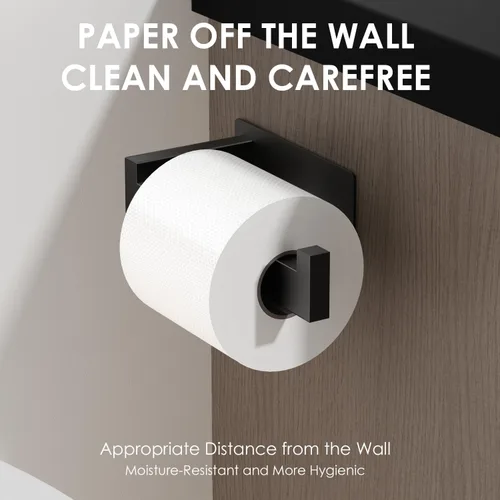 Miniatura 6 de Auxmir Soporte de papel higiénico negro mate, soporte de rollo de papel higiénico autoadhesivo para montaje en pared, acero inoxidable SUS304