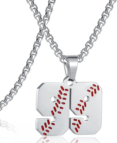 Miniatura 119 de SKQIR Colgante de número de jersey de béisbol para hombres y niños - Cadena de acero inoxidable para atletas - Negro
