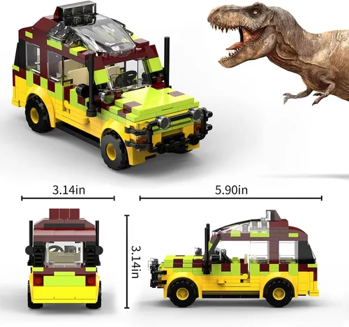 Miniatura 4 de Tenhorses Jurassic - Juego de construcción de autos de dinosaurio World Off-Road de película jurásica, juguetes de ladrillo (309 piezas), regalos