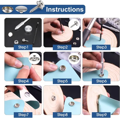 Miniatura 4 de Kit de 150 piezas de lona a presión con 2 herramientas de ajuste – Kit de cierre de botón de lona de acero inoxidable de grado marino de 3/8