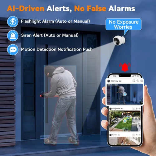 Miniatura 7 de Cámara de seguridad magnética Thybro inalámbrica - Pack de 2 con detección de movimiento AI, video HD 2K, alimentada por batería, facilidad