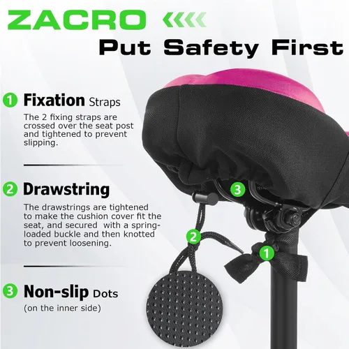 Miniatura 5 de Zacro Cojín de asiento de bicicleta, funda acolchada de gel para asiento de bicicleta para hombres y mujeres, cómodo, asiento de bicicleta Rosa