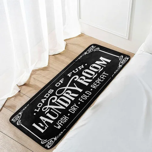 Miniatura 7 de Alfombra antideslizante para cuarto de lavado, alfombra de pasillo para cocina, baño, lavandería, color negro, 39 x 20 pulgadas