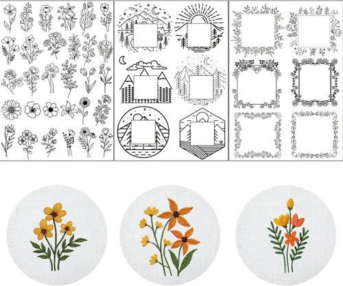 Miniatura 7 de Estabilizador de bordado floral soluble en agua - 4 hojas de papel de bordado pegar y coser que se lava, 40 piezas de papel de transferencia