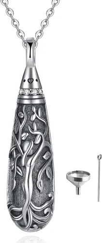 Miniatura 129 de Collar con colgante de urna de cenizas de cremación y árbol de la vida para mujer, plata de ley US1