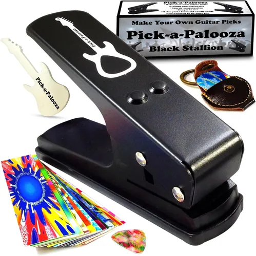 Miniatura 8 de Gran kit de Pick-a-Palooza para hacer tus propias púas para guitarra, para regalo. Dispositivo prémium para fabricar púas. Cadena de cuero porta