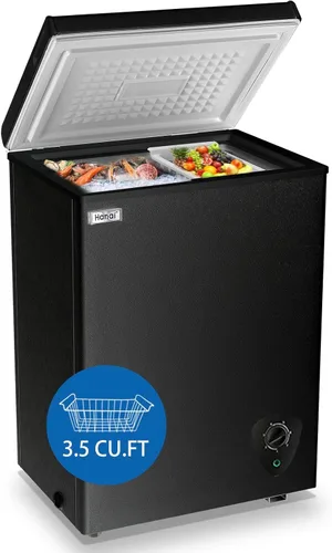 Congelador de pecho de 3.5 pies cúbicos pequeño y profundo, mini congelador negro para exteriores con 7 ajustes de temperatura y cesta extraíble,