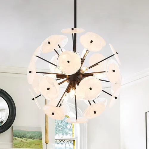 Lámpara colgante Sputnik de 12 luces, color negro, moderna lámpara de cristal para comedor, lámpara colgante vintage para dormitorio, entrada,