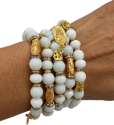 Miniatura 5 de Pulsera Rosario Lady Guadalupe Blanca – Bautizo Favor/Virgen De Guadalupe/Bautizo Recuerdos de Bautizo/Quinceañera/Baby Shower – 12 PCS