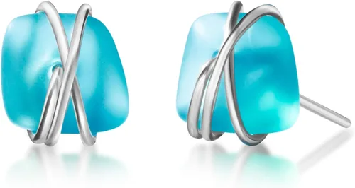 Aretes de Cristal de Mar S990 Plata Esterlina Hipoalergénicos Hechos a Mano con Poste Aretes de Cristal de Playa Joyería Artesanal de Declaración de