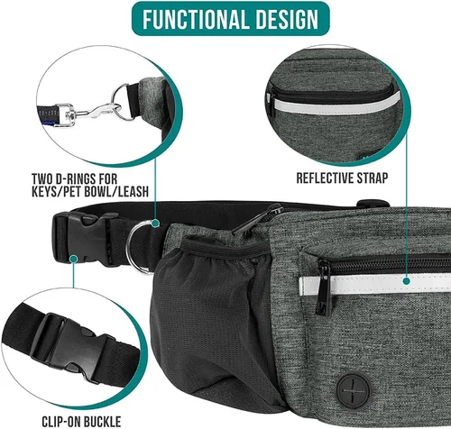 Miniatura 4 de Bolsa de cintura para perros PetAmi, bolsa de golosinas para paseos, entrenamiento, dosificador de bolsas para excrementos incorporado, soporte