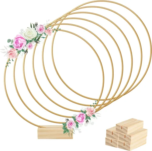 Miniatura 8 de BOUBONI 5 piezas de centro de mesa de aro floral de metal de 8 pulgadas con 5 soportes de madera para mesa de corona de metal soporte para centro
