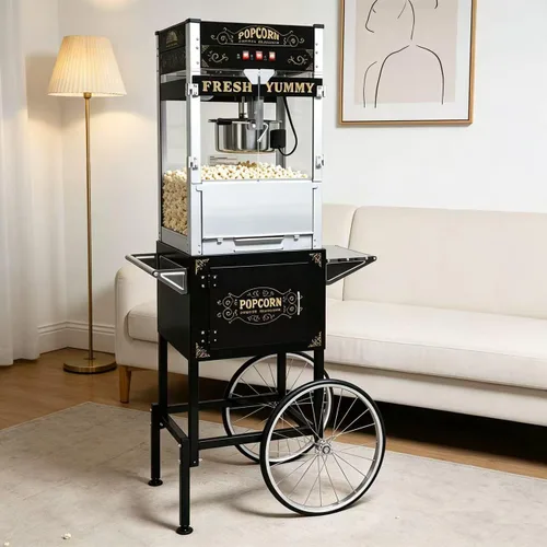 Miniatura 8 de Máquina de palomitas de maíz de estilo vintage de 8 onzas – Máquina de aperitivos con hervidor de acero inoxidable, carrito retro vintage y ruedas