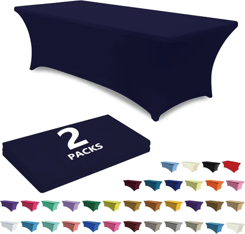 Miniatura 12 de ABCCANOPY Paquete de 2 manteles de elastano negro de 4 pies, elásticos, resistentes a las arrugas, reutilizables, para mesa plegable rectangular