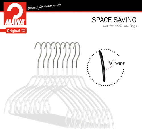 Miniatura 9 de Mawa by Reston Lloyd Silhouette - Percha de camisa antideslizante que ahorra espacio con barra para pantalones y ganchos para falda, estilo 42/FTU