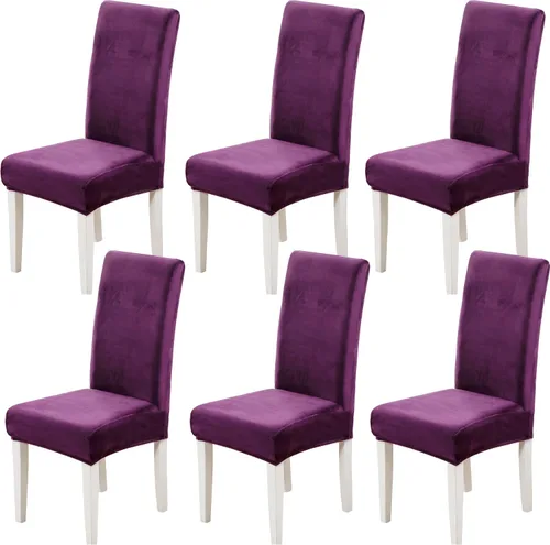 Miniatura 17 de Juego de 2 fundas de terciopelo suave para sillas de comedor, fundas elásticas de terciopelo para sillas, color negro