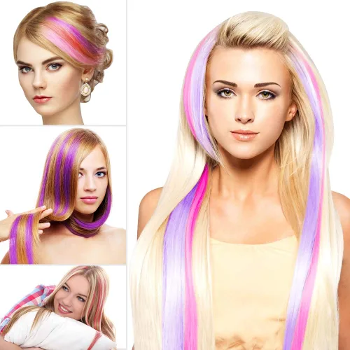 Miniatura 7 de YaFex 12 extensiones de cabello con clip, 22 pulgadas, extensiones de cabello de colores con reflejos para fiesta, extensiones sintéticas largas