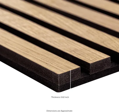 Miniatura 10 de MSI Paquete de 4 paneles de pared de listones de madera acústica para decoración de interiores, paneles de madera estriada 3D que absorben el sonido