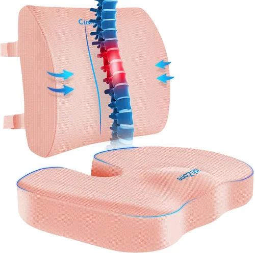Miniatura 10 de CushZone Cojín de asiento, almohada de apoyo lumbar con correa ajustable, cojines para silla para aliviar el dolor de ciática, con funda lavable