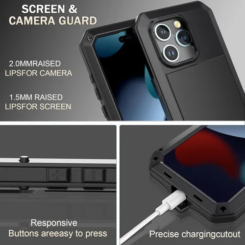 Miniatura 7 de Funda para iPhone 14, Cubierta Protectora de Cuerpo Completo 360 Resistente Heavy Duty a Prueba de Golpes Armadura Resistente Funda de Metal
