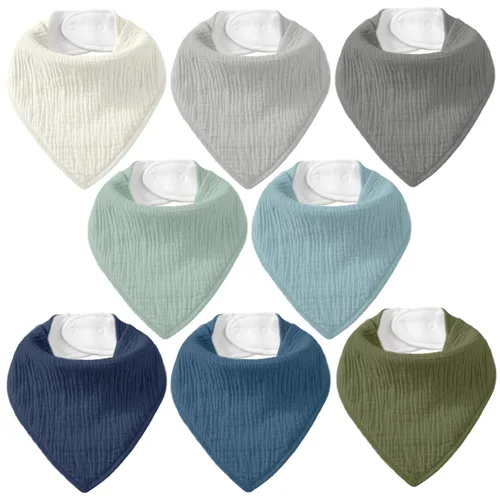Miniatura 14 de Baberos de muselina para bebé 8 unidades, Babero tipo bandana para babeo y dentición, Algodón suave absorbente para niñas y niños Jardín