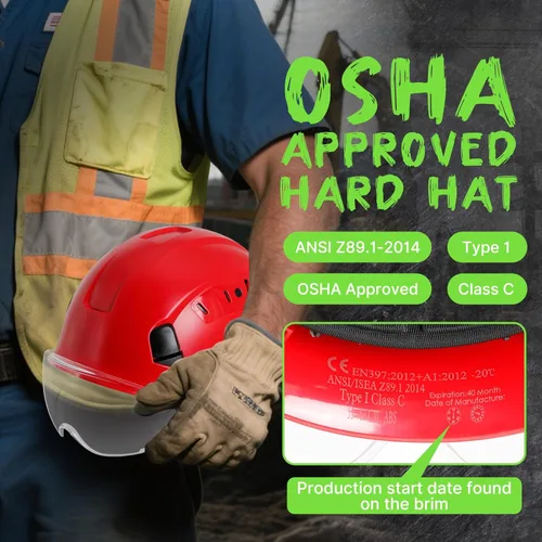 Miniatura 7 de AOLAMEGS - Cascos de construcción aprobados por OSHA - ANSI Z89.1, Cascos de seguridad rojas de alto impacto ABS, con ventilación ajustable