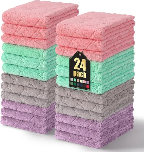 Miniatura 51 de Homaxy - Paquete de 12 trapos de cocina (10 x 10 pulgadas, morado), de terciopelo coral, supersuaves y absorbentes, de secado rápido, paño