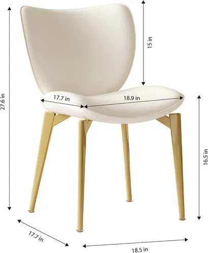 Miniatura 2 de Montary Juego de 2 sillas de comedor, modernas sillas de comedor con patas de acero dorado, elegantes sillas de piel sintética beige con respaldo