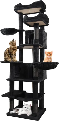 Miniatura 8 de Bonito árbol para gatos de interior de 68 pulgadas, torre alta para gatos con poste rascador y condominio, hamaca, soporte estético para gatos