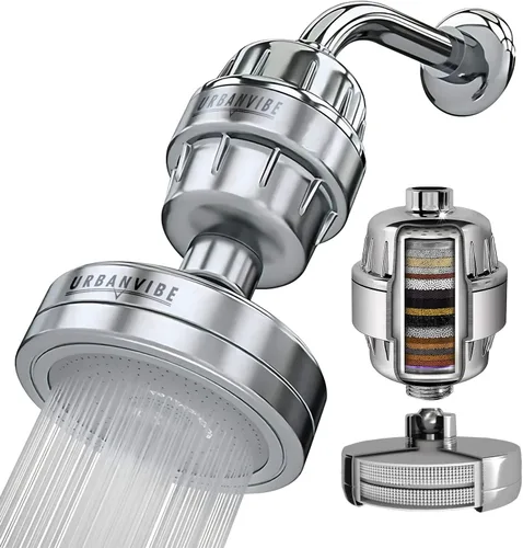 Urbanvibe Juego de cabezal de ducha filtrado de lujo de 20+3 etapas para agua dura, elimina el cloro y las sustancias nocivas, filtro de cabezal de