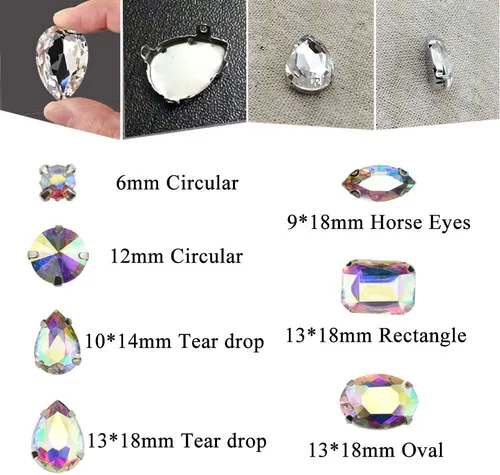 Miniatura 5 de Hahiyo Base de garras de diamantes de imitación para coser, vidrio transparente, formas mixtas, gemas de cristal, ajuste de puntas traseras