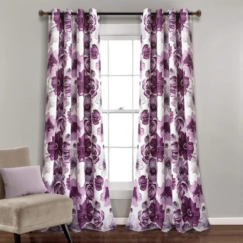 Lush Decor Leah - Paneles de cortina para ventana con filtro de luz, par, 52 pulgadas de ancho x 95 pulgadas de largo, color morado y gris, cortinas