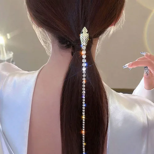 Miniatura 7 de 2 cadenas de pelo de serpiente con diamantes de imitación brillantes, diadema de cristal con borla larga, accesorios para el cabello, joyas, pinzas
