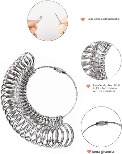 Miniatura 5 de Meowoo Juego de Herramientas de Medición de Tallas de Anillos, Calibrador de Anillos de Metal para Medidor de Anillos, Herramientas de Mandril