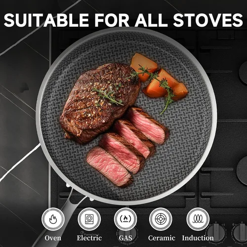 Miniatura 3 de LOLYKITCH Sartén antiadherente de 12 pulgadas con tapa, revestimiento cerámico, acero inoxidable de tres capas, compatible con inducción, libre