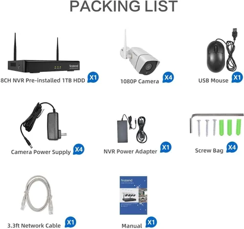 Miniatura 8 de Sistema de cámara de seguridad inalámbrica firstrend WiFi 1080P, NVR de 8 canales con 4 cámaras de seguridad para el hogar y disco duro de 1 TB