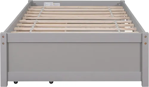 Miniatura 7 de HomSof Cama individual con 2 cajones, madera maciza, no necesita somier, gris