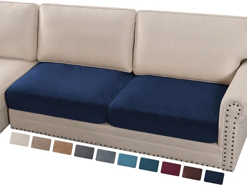 Miniatura 17 de PrinceDeco Funda marrón para muebles, 2 fundas de cojín elásticas de terciopelo para cojines individuales, aptas para mascotas, se mantiene en su