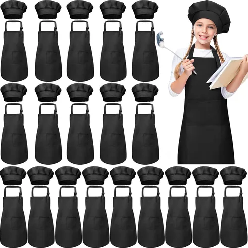 Miniatura 8 de Juego de 40 piezas de delantal de chef para niños y niñas, delantales de chef a granel para cocinar, pintura, delantal con babero para niños de 7 a