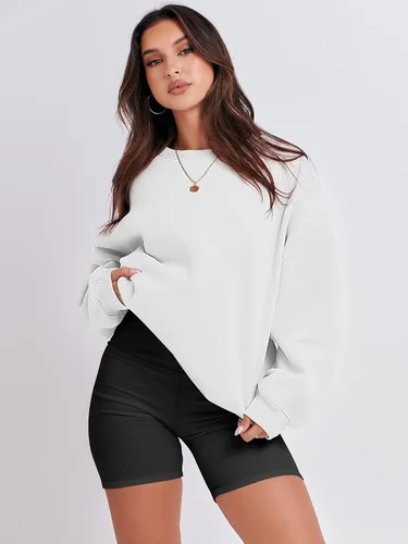 Miniatura 6 de ANRABESS Sudadera de manga larga para mujer, casual, cuello redondo, ajuste holgado, sudadera con capucha de forro polar para otoño
