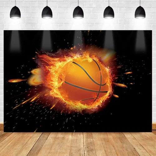 Telón de fondo de fiesta de baloncesto con llamas, fondo de fotos de juego de baloncesto, MEETSIOY negro, accesorios de estudio, pancarta,