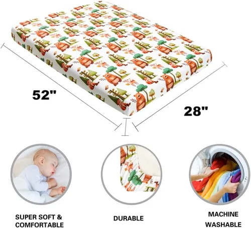 Miniatura 7 de 4 paquete de sábanas ajustadas para cuna con animales del bosque de madera en tonos neutros, unisex, para bebés niños o niñas, en negro y blanco