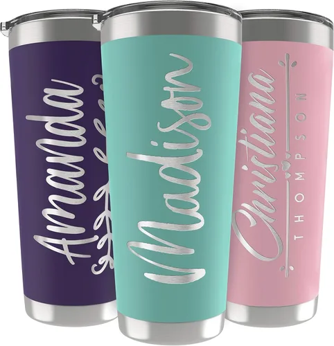 Miniatura 9 de Regalos personalizados para hombres – 20 onzas – Vasos personalizados con tapa, azul cielo, tazas de café de viaje aisladas, juego de popote