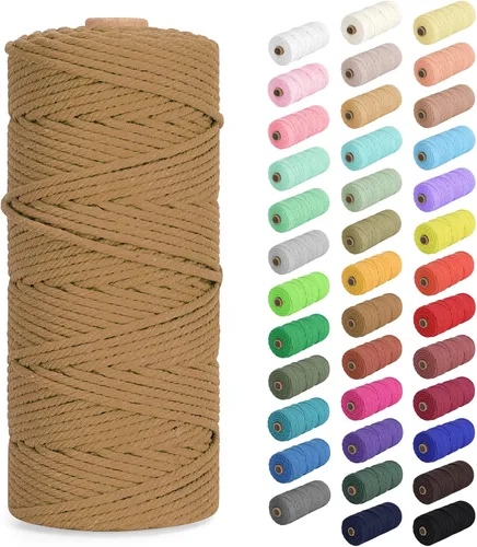 Miniatura 92 de Cordón de macramé de 0.079 in x 380 yardas (1140 pies), cuerda de algodón natural para colgar en la pared, ganchos de plantas, manualidades, Beige