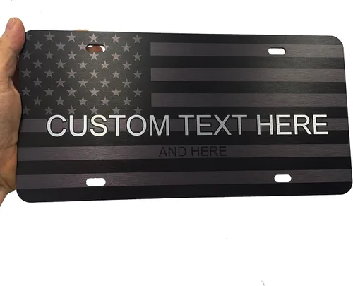 Miniatura 19 de JASS GRAPHIX Placa de matrícula personalizada con la bandera estadounidense de línea amarilla, homenaje personalizado a despachadores y operadores