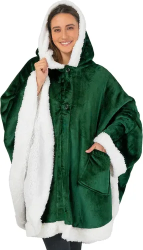 Miniatura 16 de PAVILIA Hooded Blanket Poncho for Women, Sherpa Shawl Wrap with Hood, Cozy Warm Wearable Throw with Pockets, Gift for Mom Azul marino