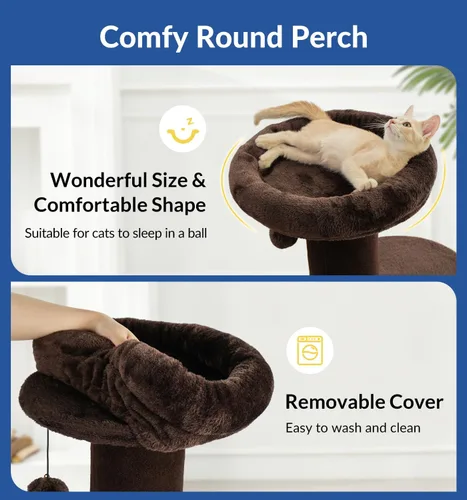 Miniatura 4 de Cat Craft Poste Rascador para Gatos con Cama Poste Rascador de Alfombra con Percha Poste para Gatos de Interior Torre de Árbol para Gatos, Marrón