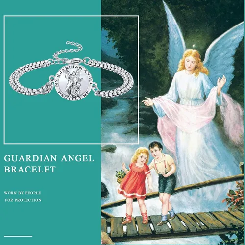 Miniatura 113 de Pulsera unisex de San Miguel/Cristóbal/Benedicto/Jude/José/Guadalupe/Ángel de la Guarda/Santa Muerte Pulsera de plata de ley 925 con cadena de doble