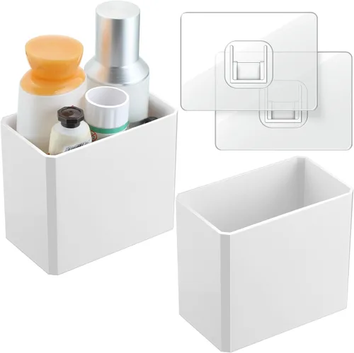 Miniatura 9 de Suclain Organizador de pared de 2 piezas, sin perforación, adhesivo flotante, organizador de contenedores de almacenamiento colgantes para Rosa